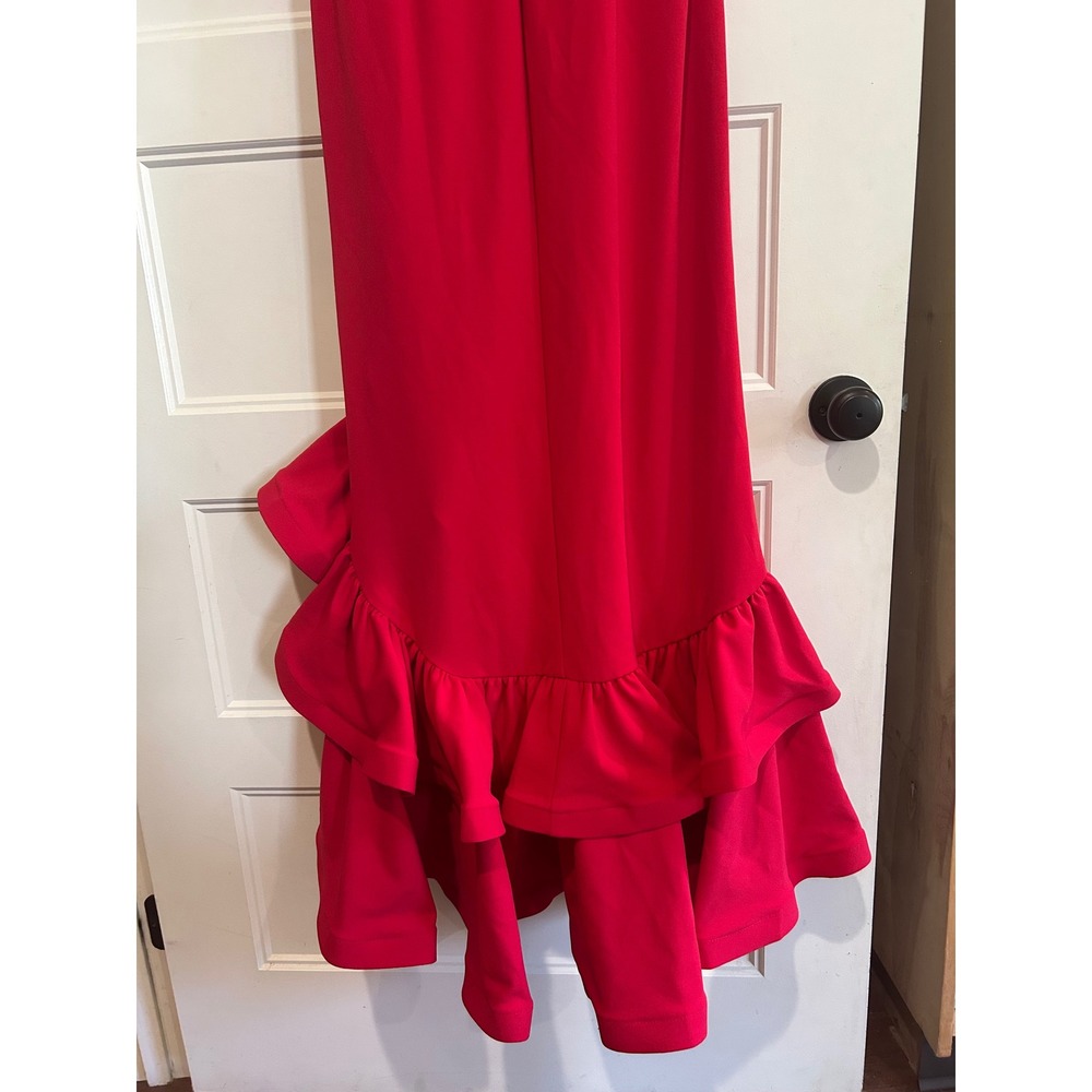 Betsy & Adam Red Ruffle-Hem Prom Gown - Picture 11 of 11